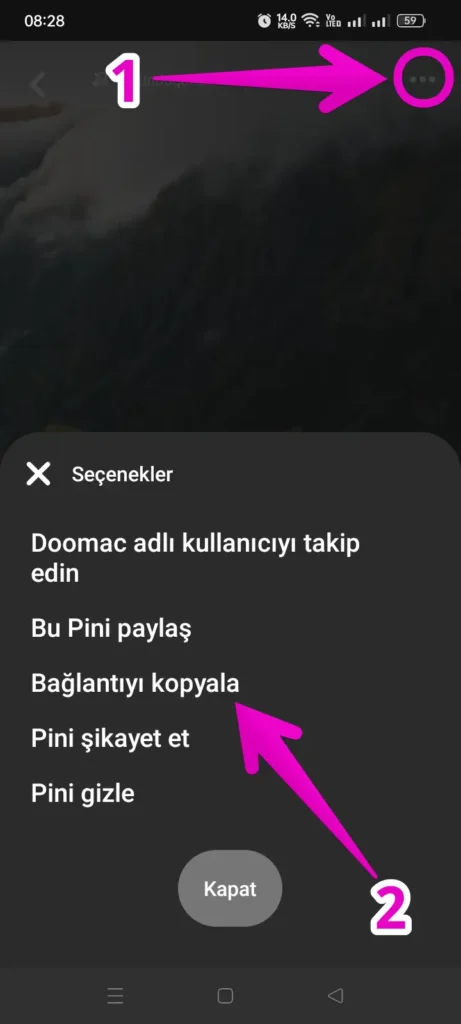 android pinterest uygulamanızda pinterest video bağlantısını kopyalayın