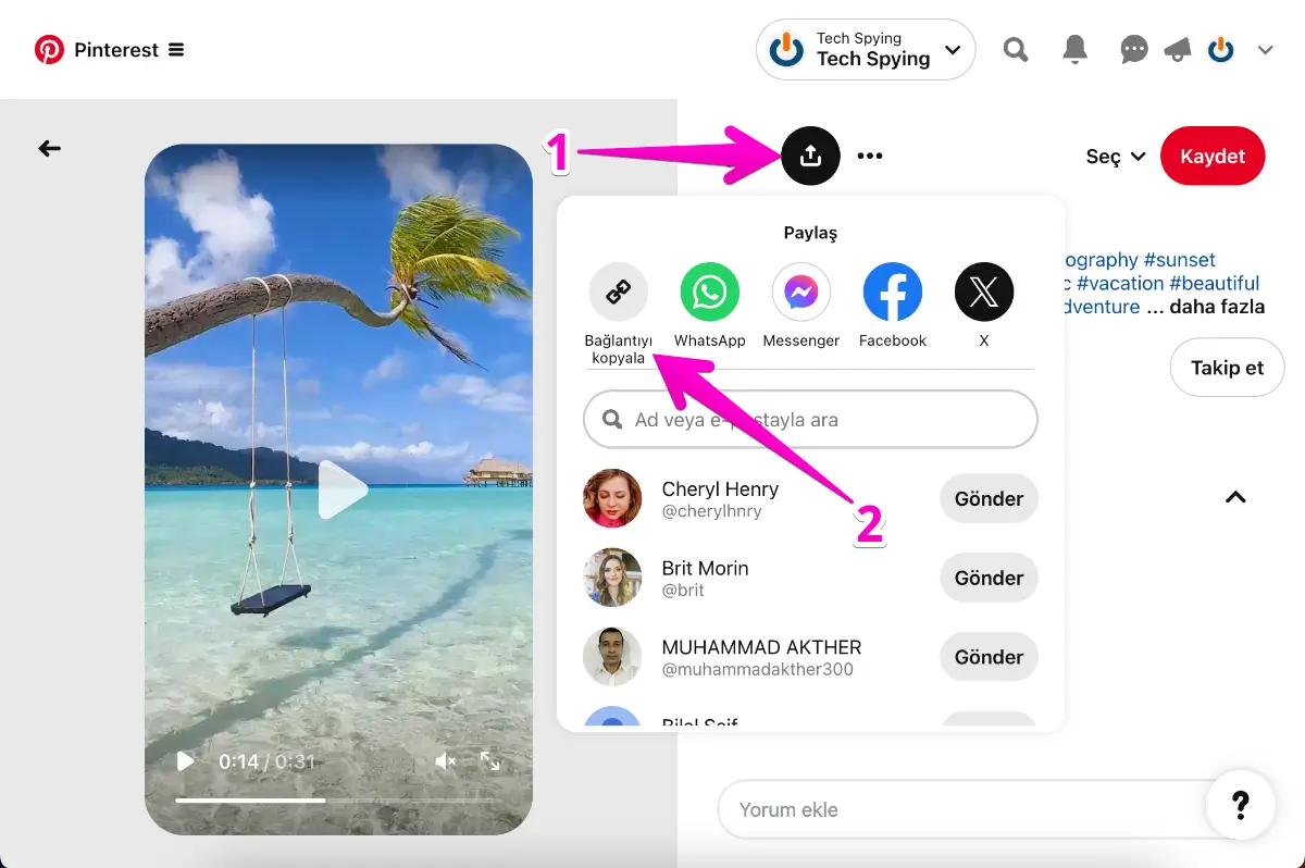 bilgisayarınızda pinterest video bağlantısını kopyalayın