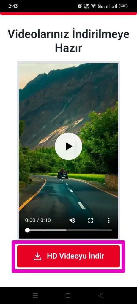 hd video indir'e tıklayın ve mobil galerinize kaydedin