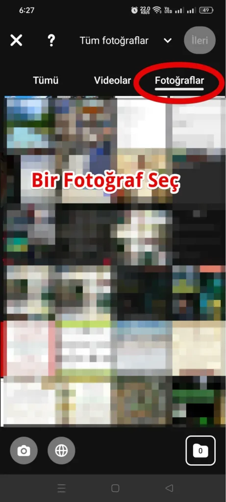 pin oluşturmak istediğiniz fotoğrafı seç