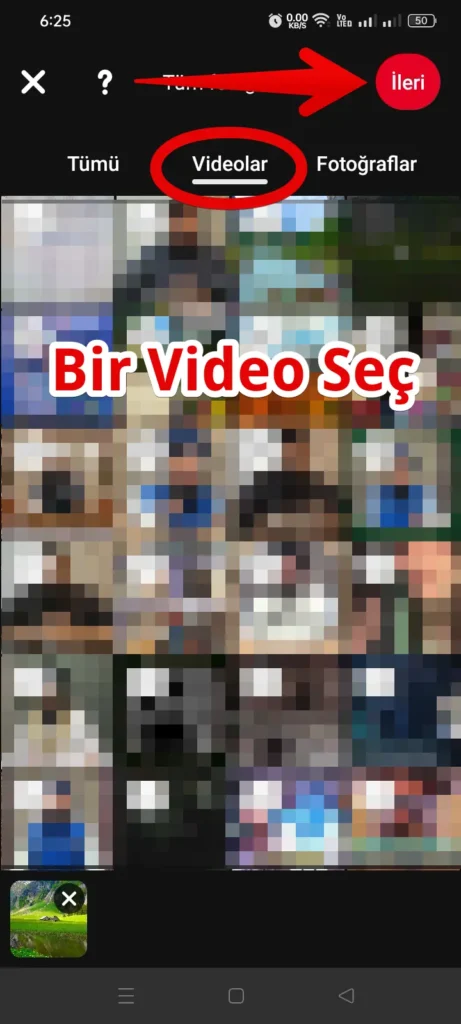 pin oluşturmak istediğiniz videoyu seç