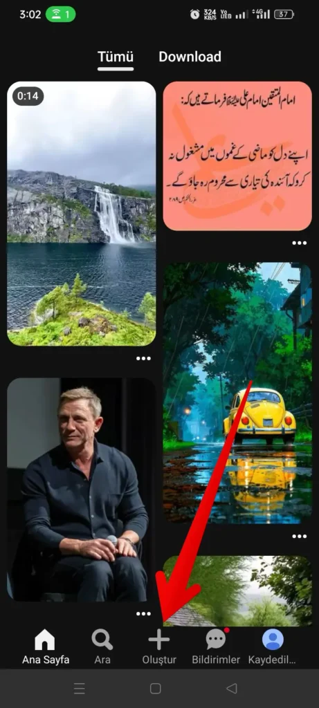 pinterest uygulamanızda artı simgesine dokunun