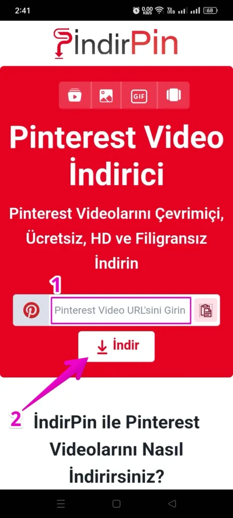 video url'sini girin ve indir butonuna tıklayın