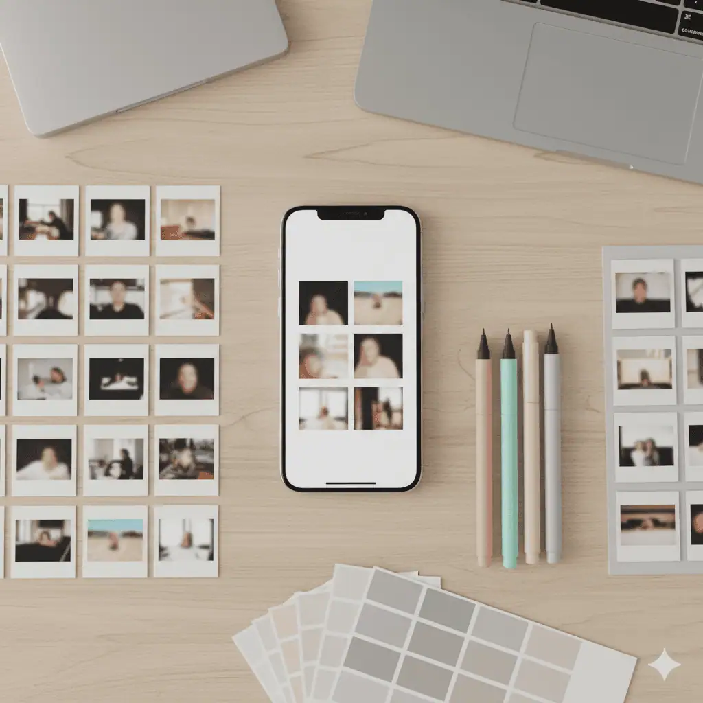 idea pin storyboard flatlay mobil uzerinde